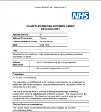 Clinical Priorities Advisory Group report: rituximab for the treatment of IgM paraproteinaemic demyelinating peripheral neuropathy in adults 06 October 2021